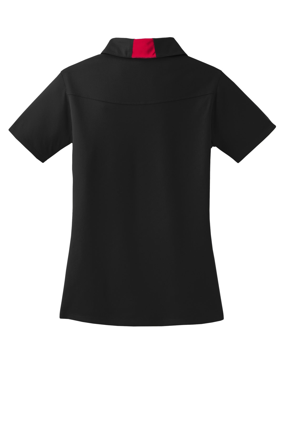 Rear View of Blk/DpRed Sport-Tek Women's Side Blocked Micropique Sport-Wick Polo. LST655