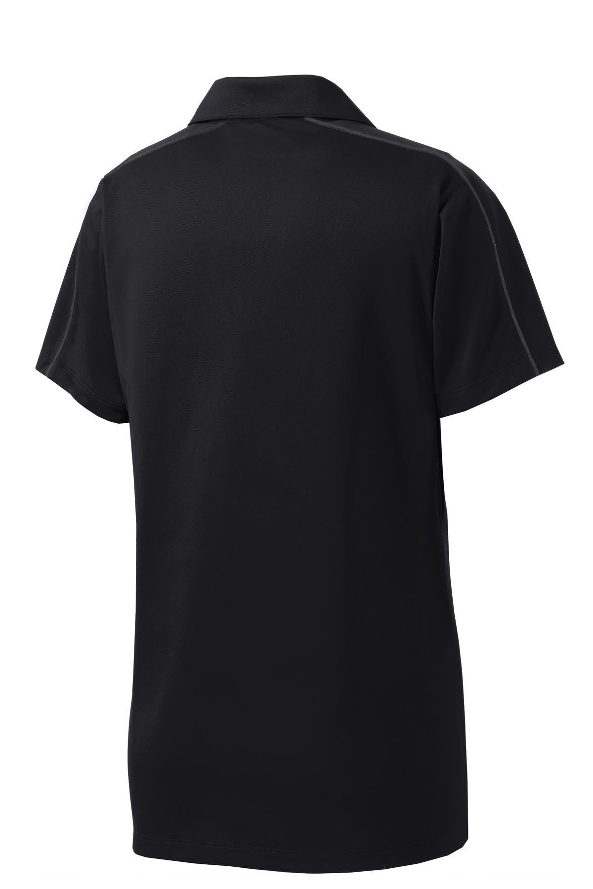 Rear View of Blk/Iron Grey Sport-Tek Women's Micropique Sport-Wick Piped Polo. LST653