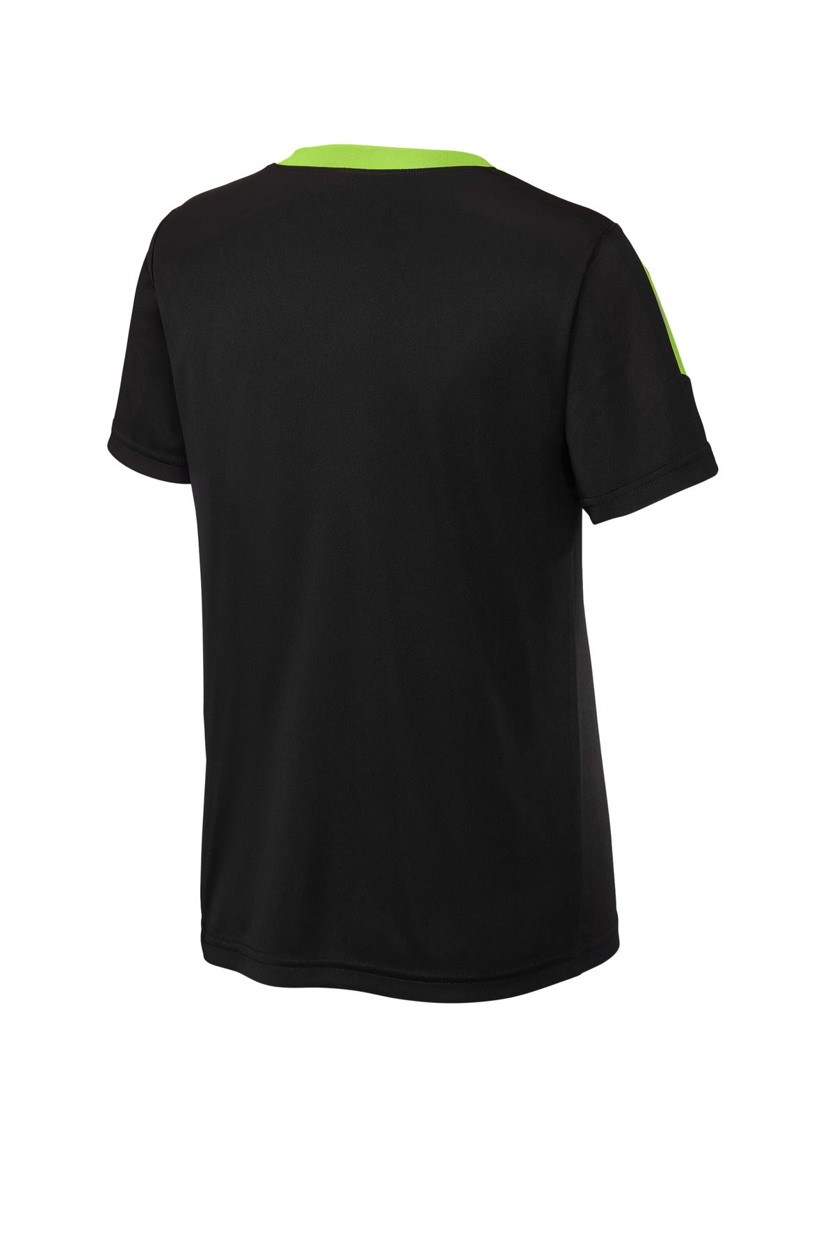 Rear View of Blk/LmShk Sport-Tek Youth Competitor United Crew YST100