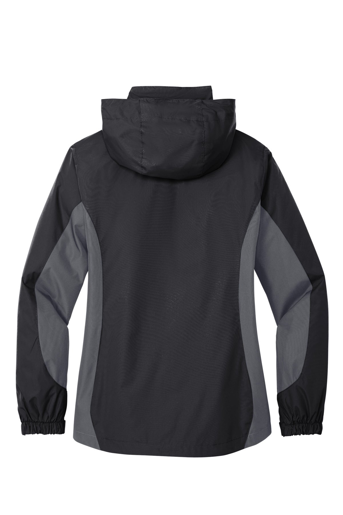 Rear View of Blk/Mg Gry/Red Port Authority Women's Colorblock 3-in-1 Jacket. L321