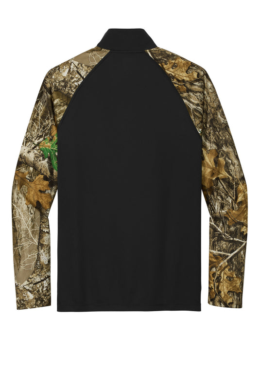 Rear View of Blk/RTEdge Russell Outdoors Realtree Colorblock Performance 1/4-Zip RU152