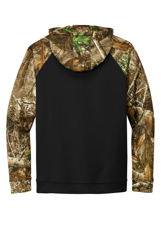 Rear View of Blk/RTEdge Russell Outdoors Realtree Performance Colorblock Pullover Hoodie RU451