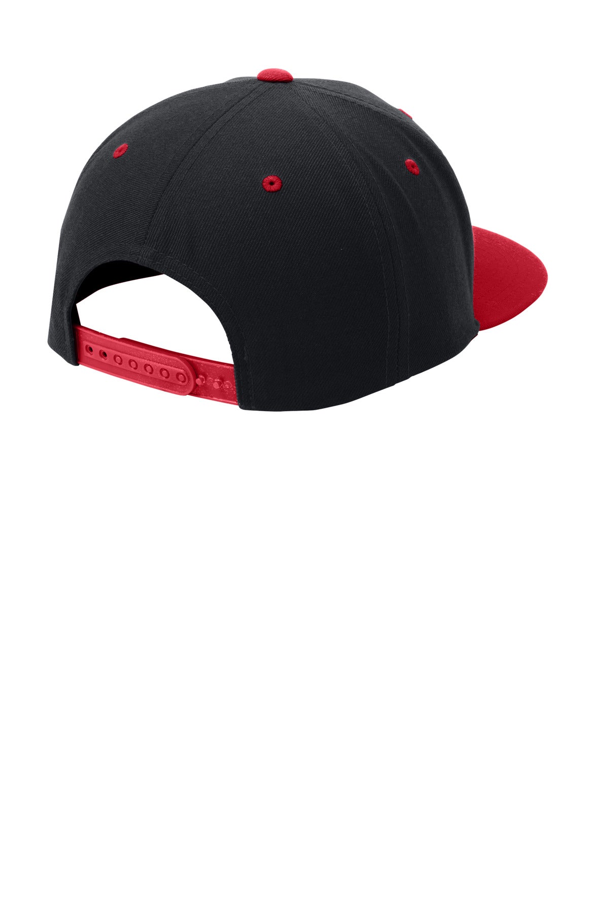 Rear View of Blk/True Red Sport-Tek YP Classics Flat Bill Snapback Cap. STC19
