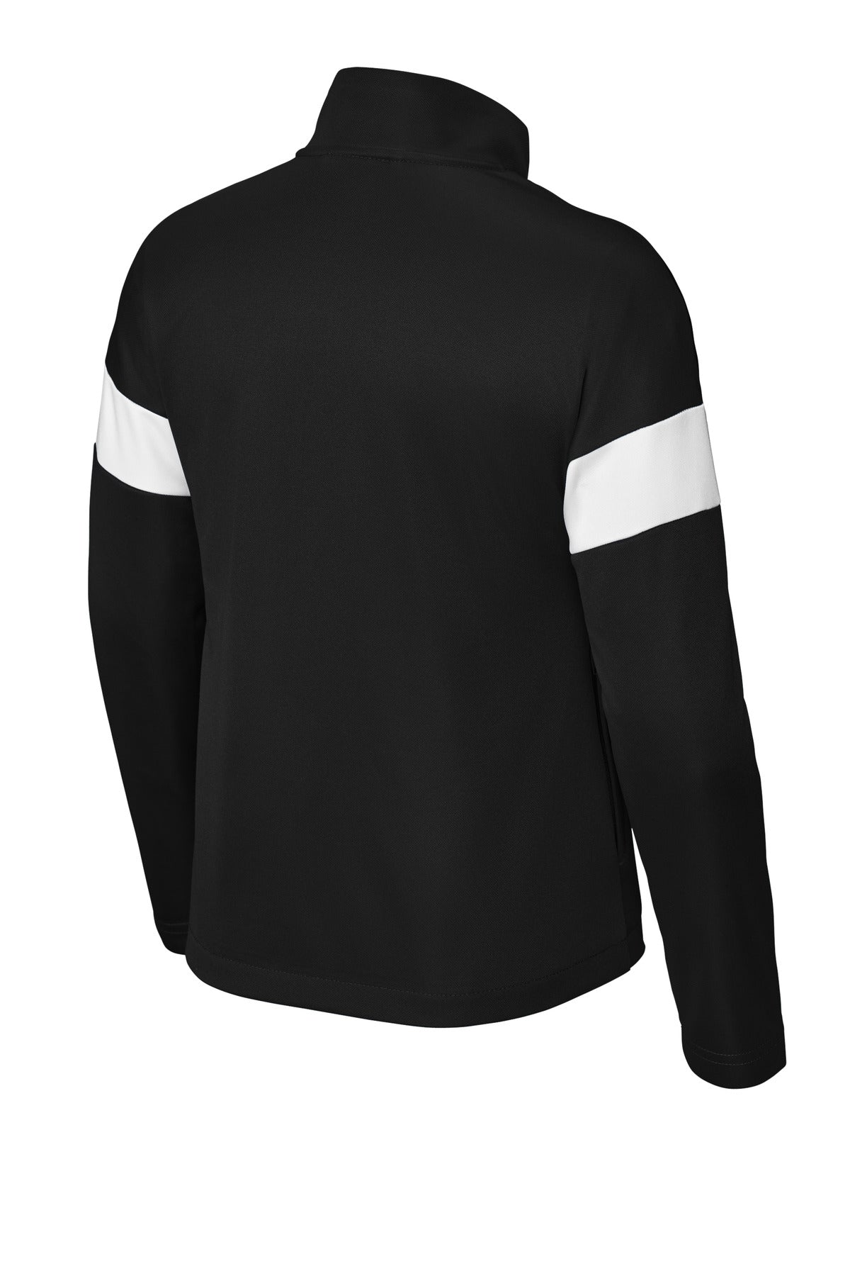 Rear View of Blk/White Sport-Tek Youth Travel Full-Zip Jacket YST800