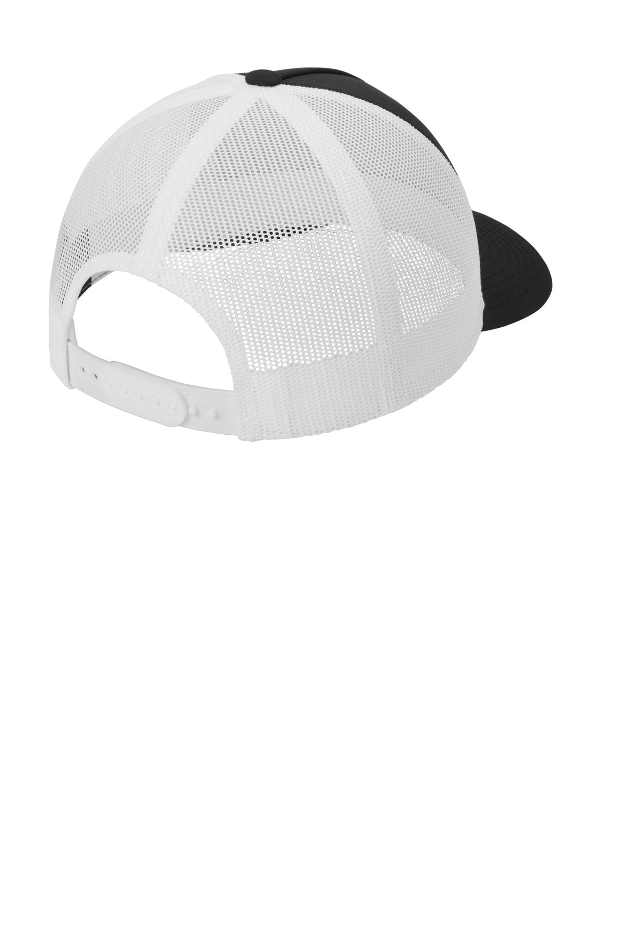 Rear View of Blk/White Sport-Tek YP Classics Retro Trucker 5-Panel Cap STC54