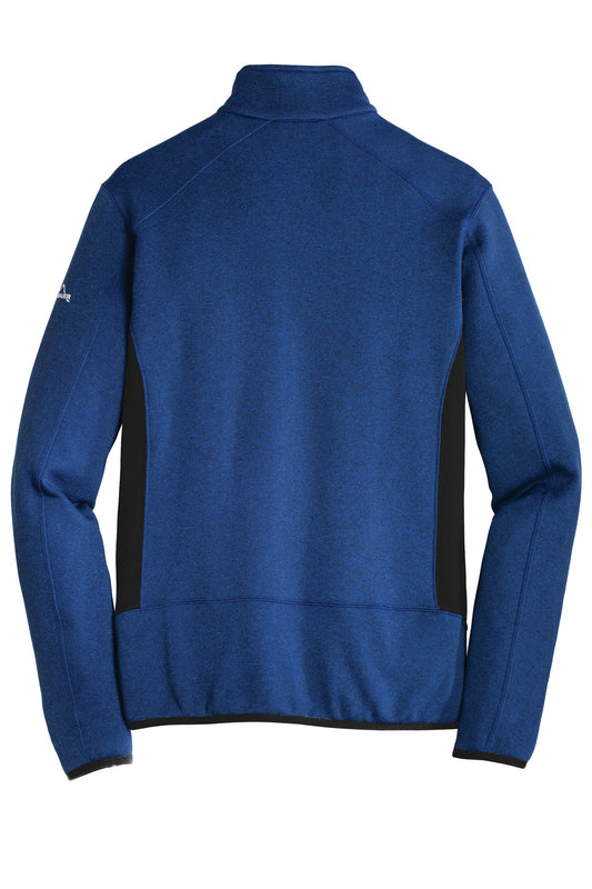 Rear View of Blue Heather Eddie Bauer Full-Zip Heather Stretch Fleece Jacket. EB238