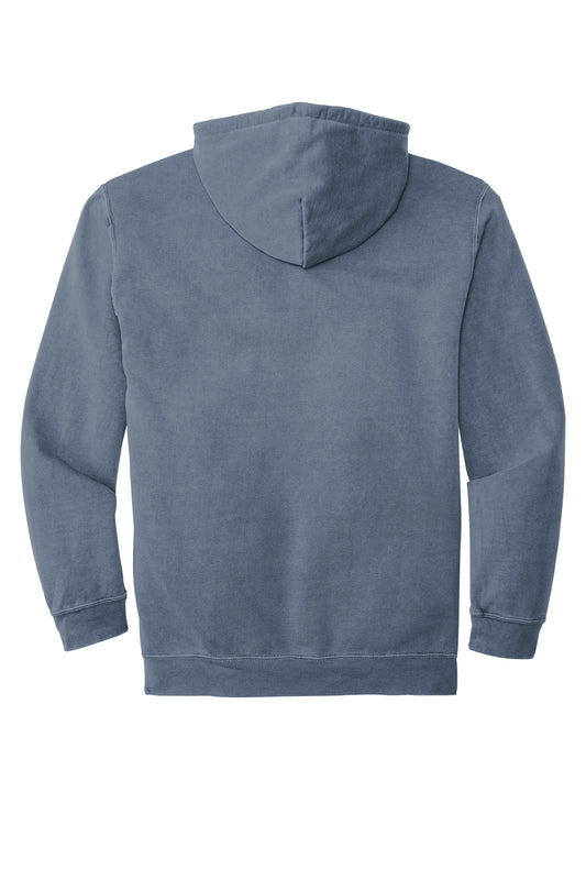 Rear View of Blue Jean COMFORT COLORS Ring Spun Hooded Sweatshirt. 1567