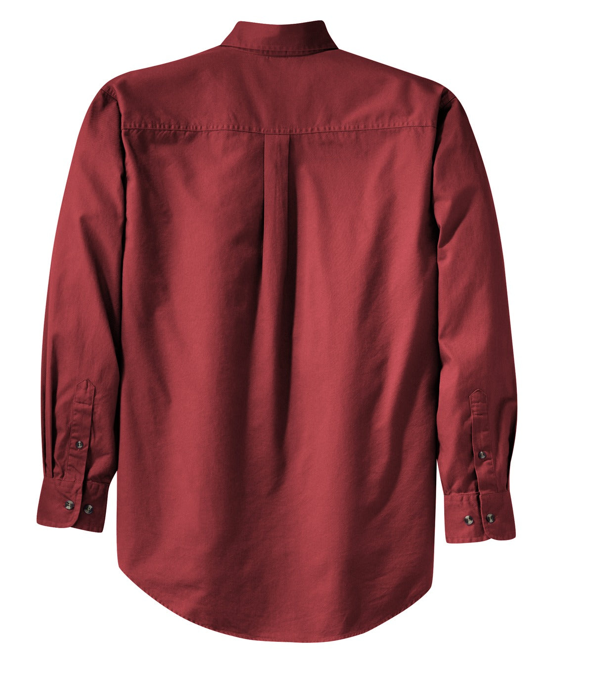 Rear View of Brght Burgundy Port Authority Long Sleeve Twill Shirt. S600T