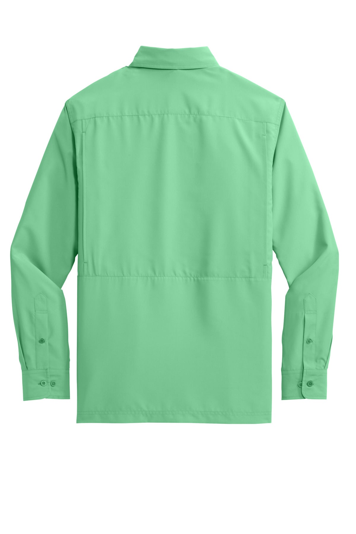 Rear View of BrtSeafoam Port Authority Long Sleeve UV Daybreak Shirt W960