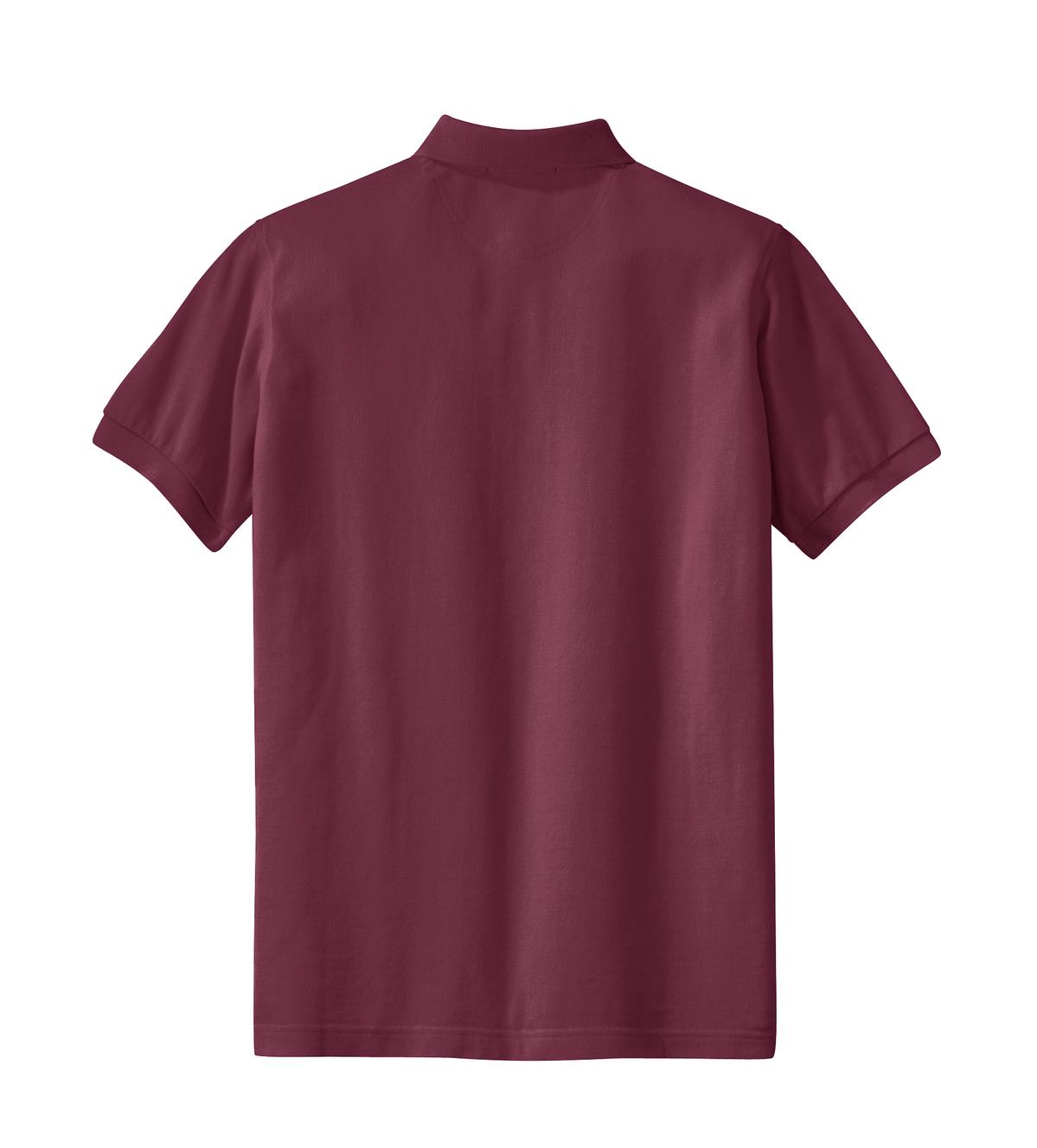 Rear View of Burgundy Port Authority Women's Heavyweight Cotton Pique Polo. L420