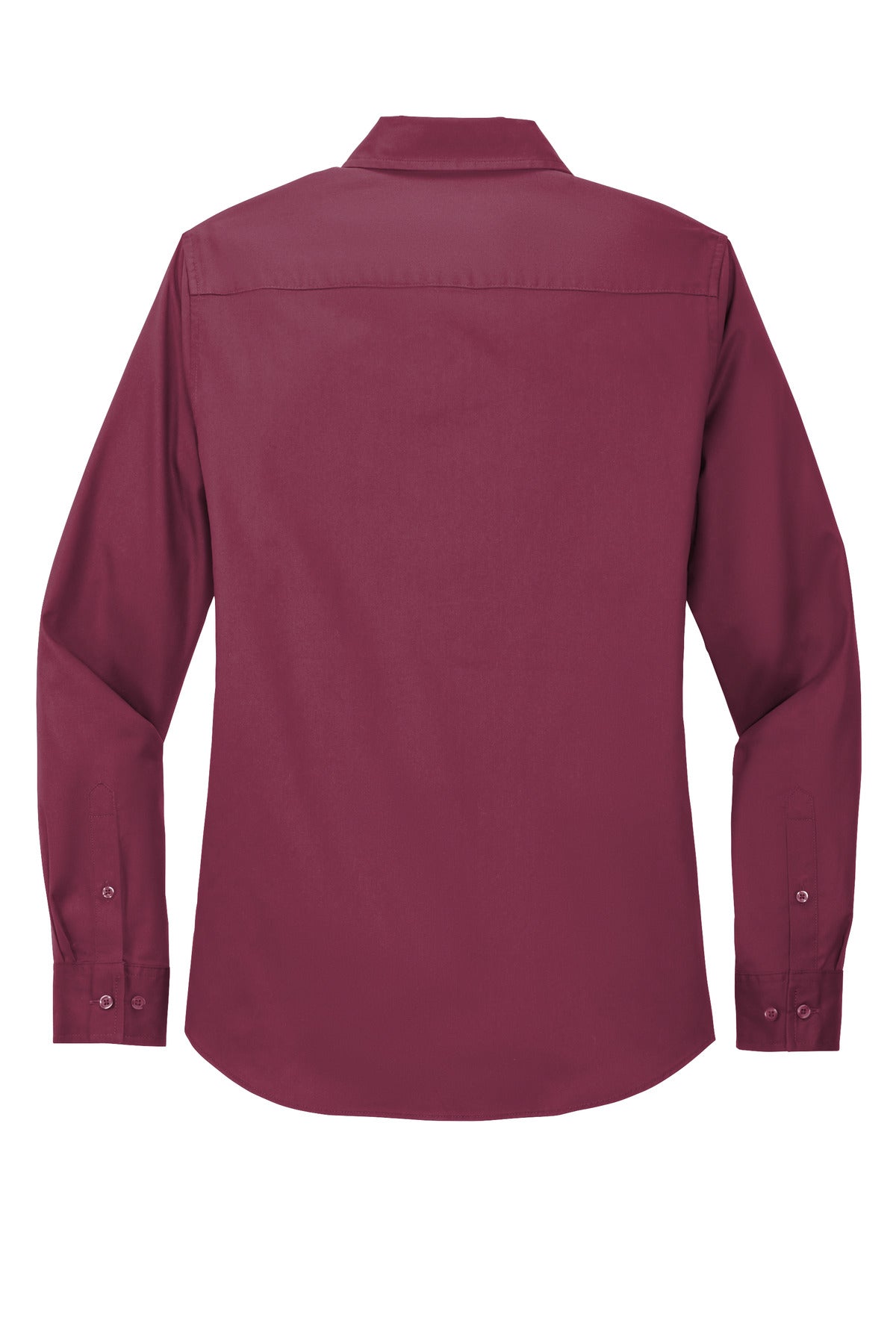 Rear View of Burgundy/Lt St Port Authority Women's Long Sleeve Easy Care Shirt. L608
