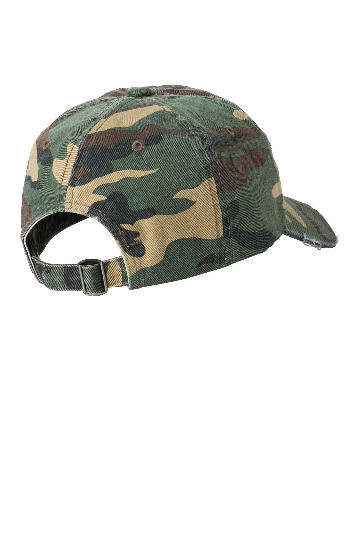 Rear View of Camo District Distressed Cap. DT600