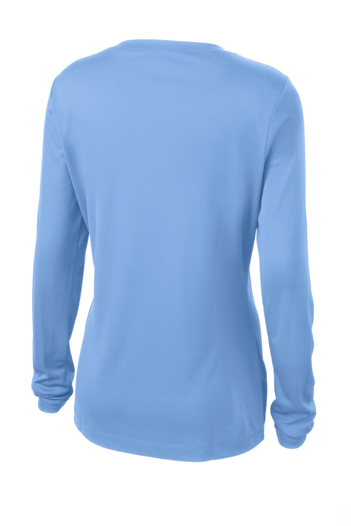 Rear View of Carolina Blue Sport-Tek Women's Long Sleeve PosiCharge Competitor V-Neck Tee. LST353LS