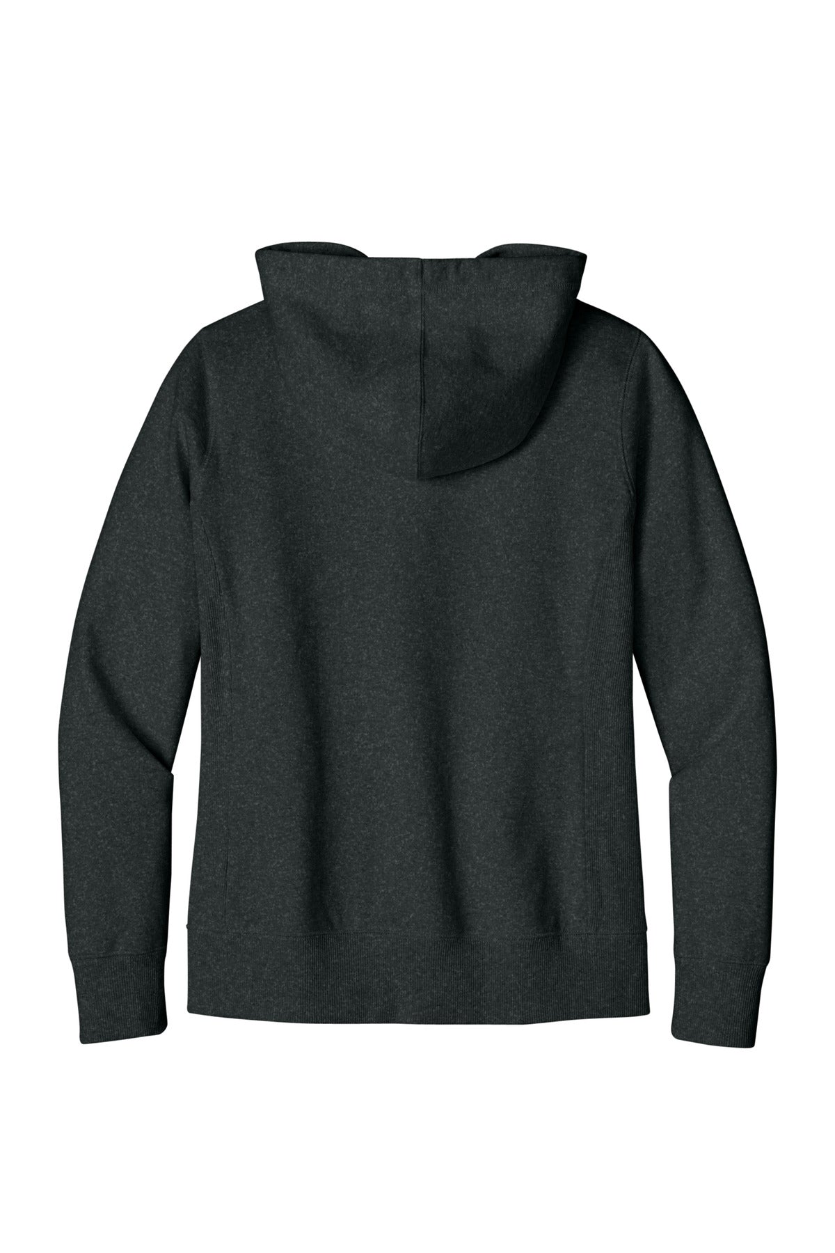 Rear View of Charcoal Hthr District Women's Re-Fleece Full-Zip Hoodie DT8103