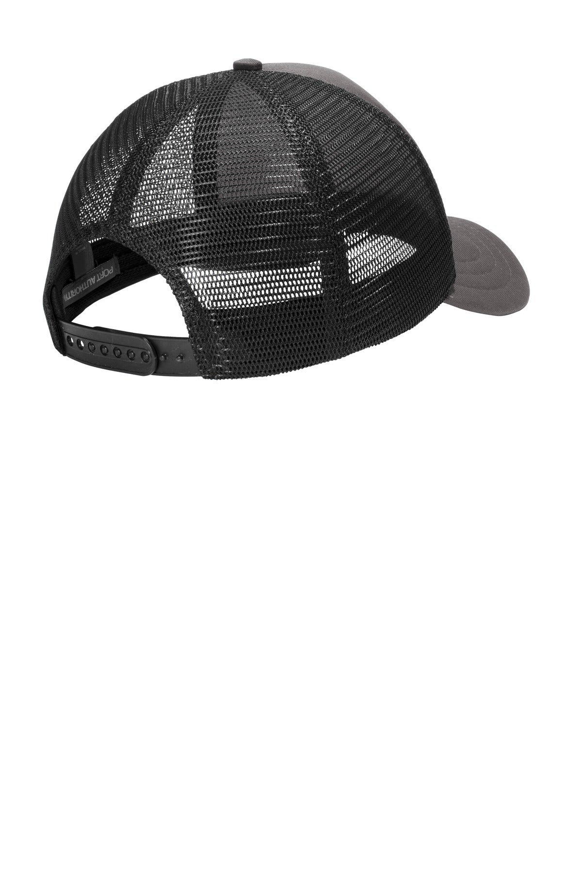 Rear View of Charcoal/Black Port Authority 5-Panel Twill Foam Trucker Cap. C936