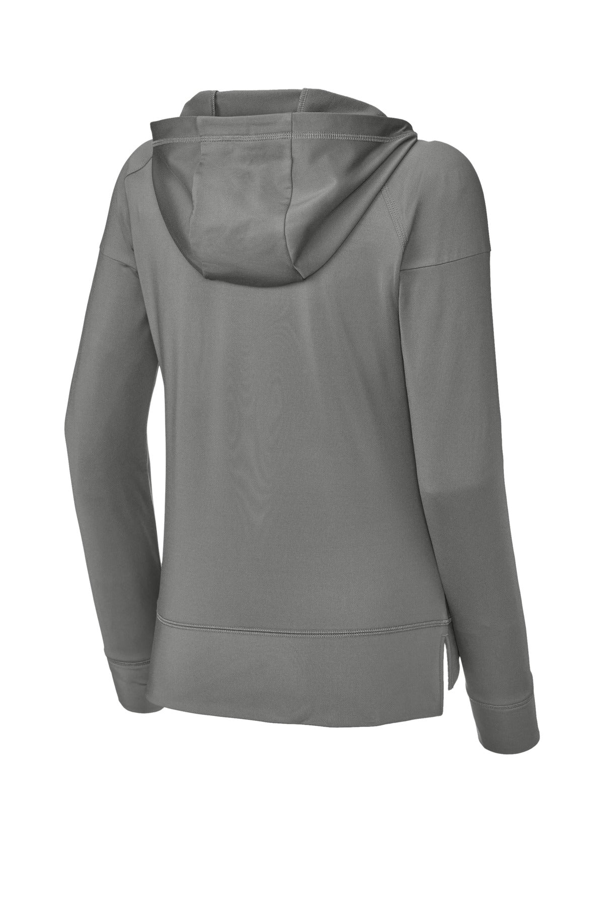 Rear View of CharGrey Sport-Tek Women's Sport-Wick Stretch 1/2-Zip Hoodie LST856