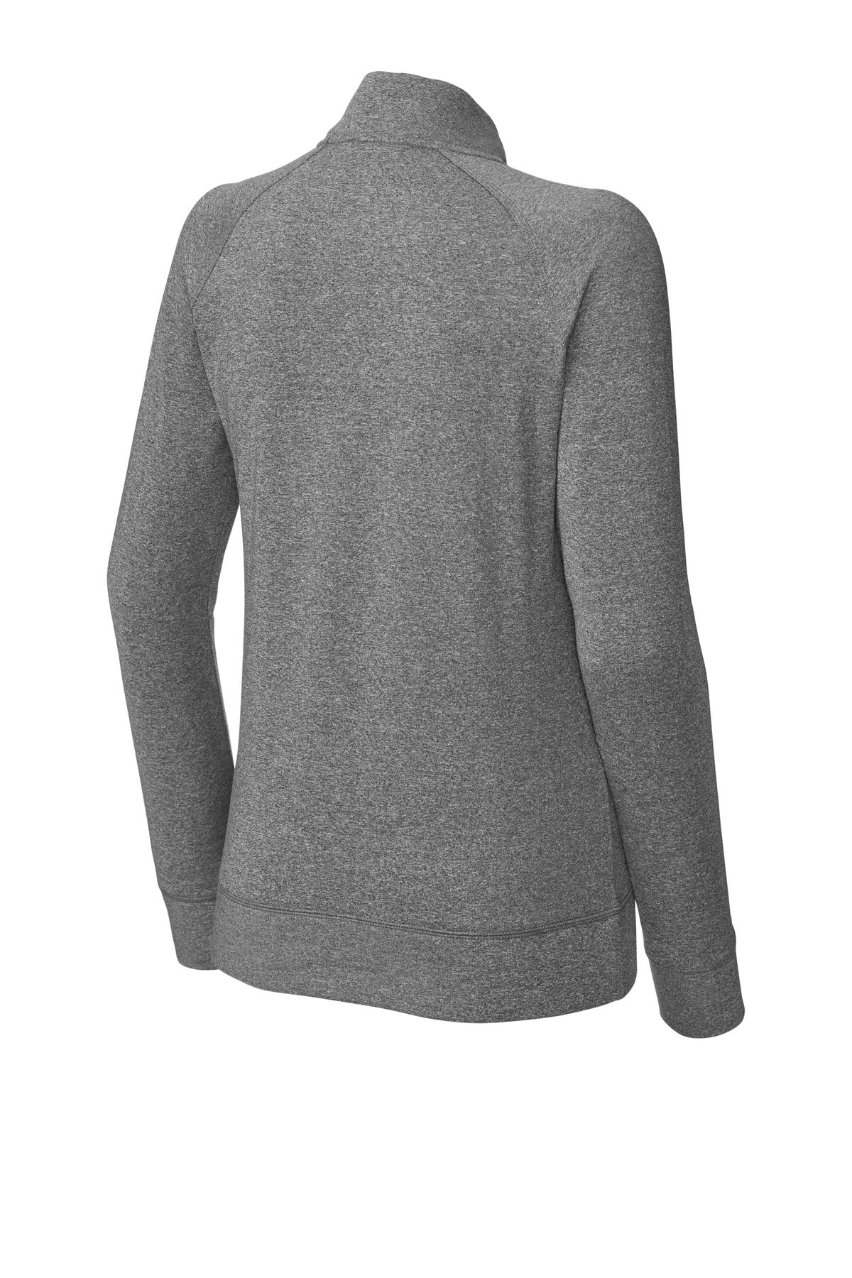 Rear View of CharGreyHt Sport-Tek Women's Sport-Wick Stretch Full-Zip Cadet Jacket LST857