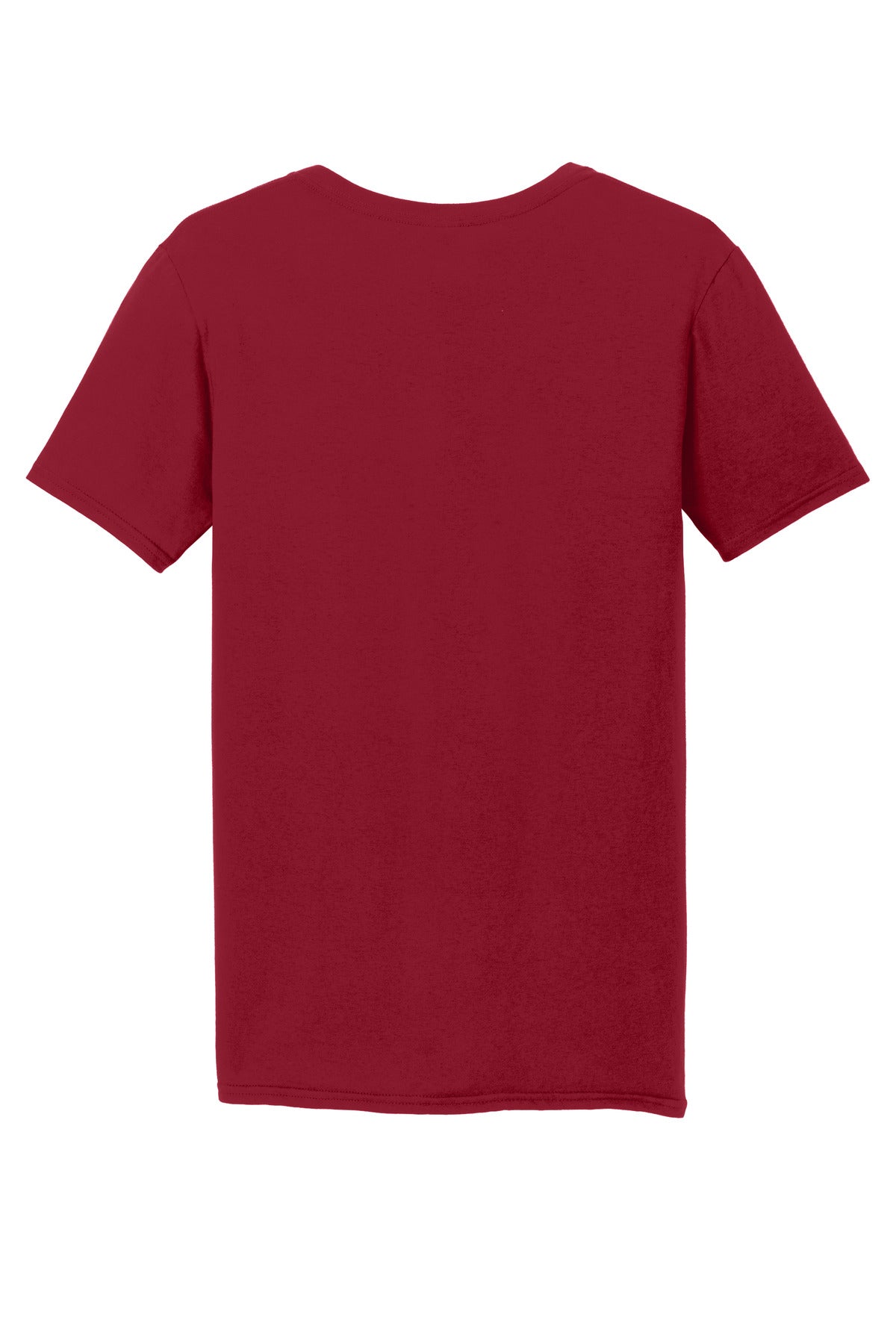 Rear View of Cherry Red Gildan Softstyle V-Neck T-Shirt. 64V00