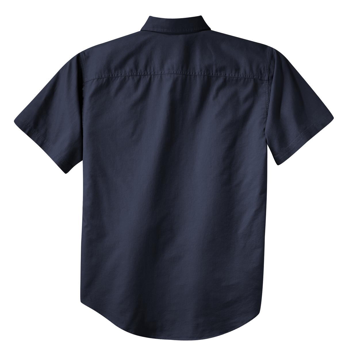 Rear View of Classic Navy Port Authority Short Sleeve Twill Shirt. S500T