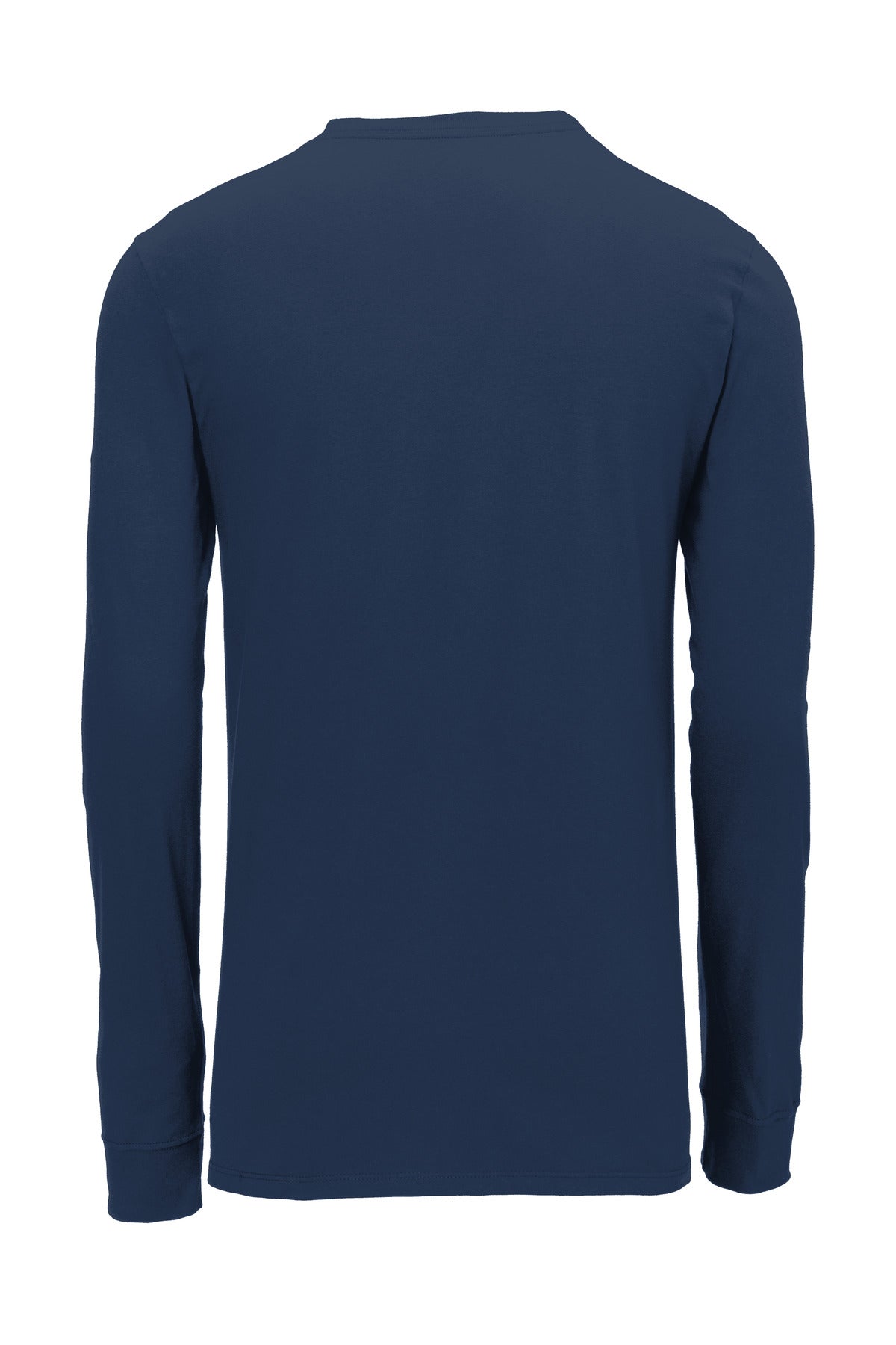 Rear View of College Navy Nike Dri-FIT Cotton/Poly Long Sleeve Tee. NKBQ5230