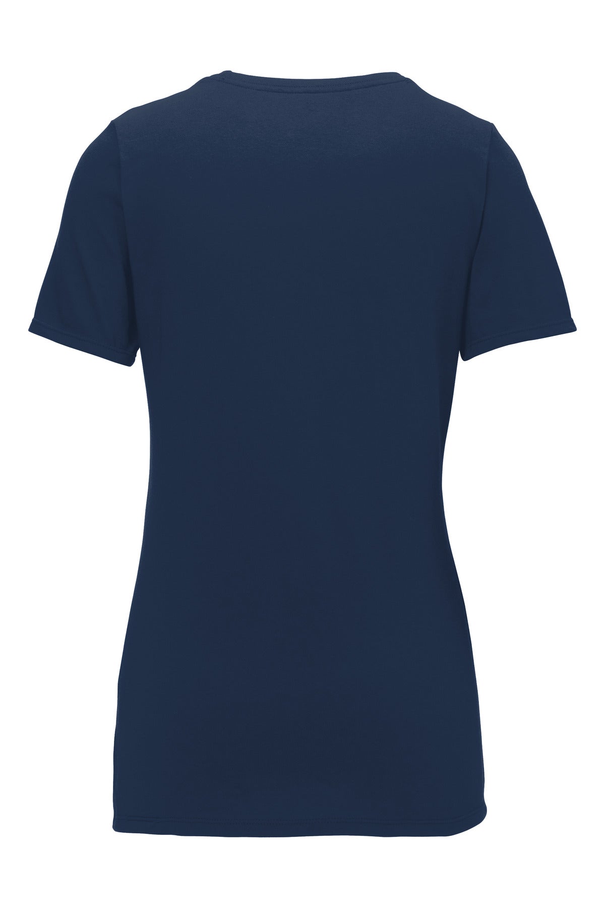 Rear View of College Navy Nike Women's Dri-FIT Cotton/Poly Scoop Neck Tee. NKBQ5234
