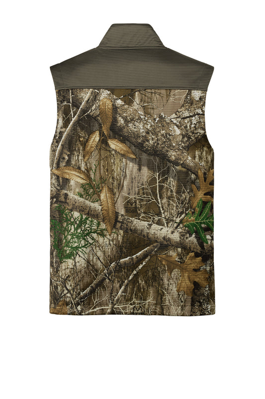 Rear View of CrgBr/RTEd Russell Outdoors Realtree Atlas Colorblock Soft Shell Vest RU604