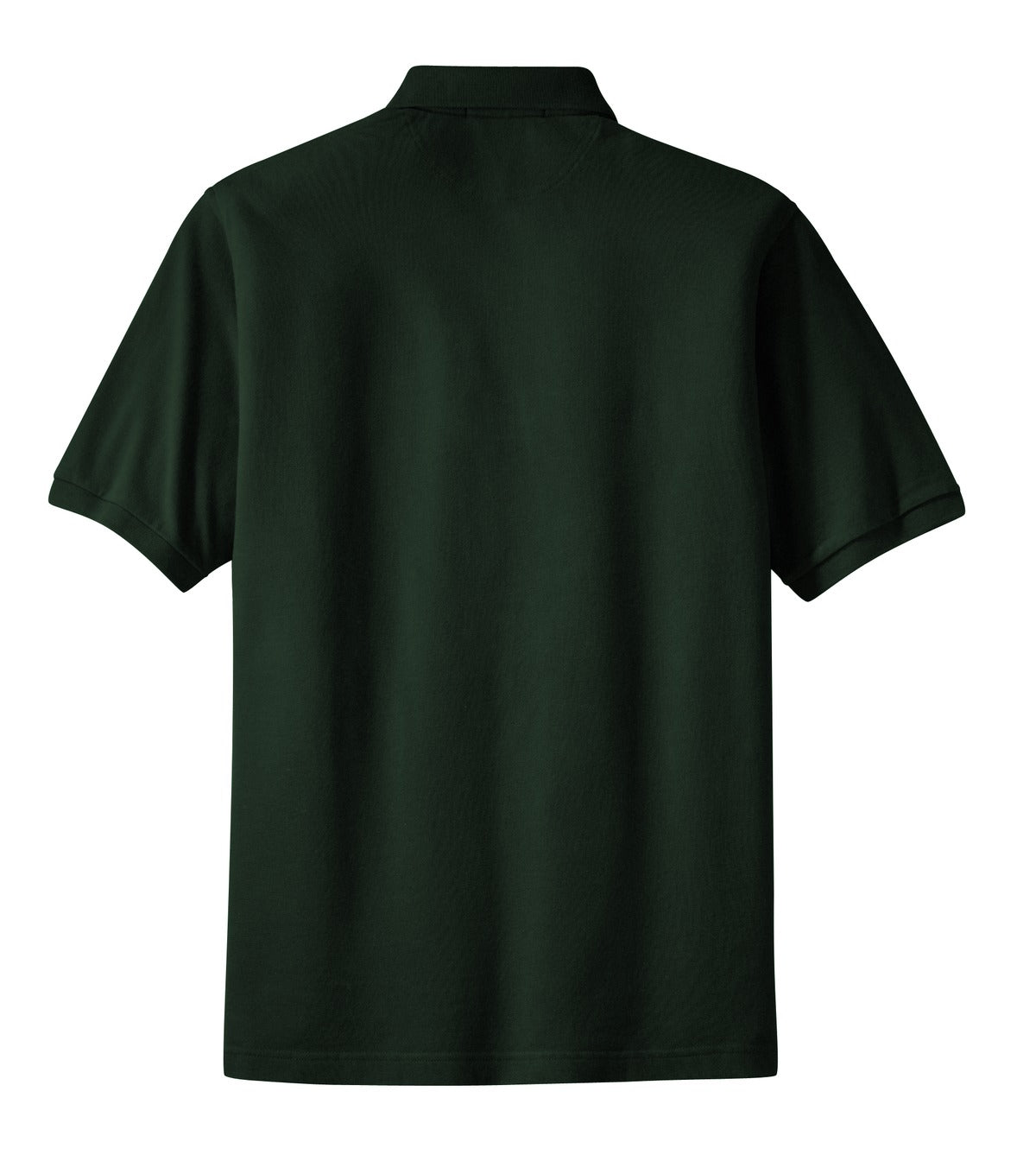 Rear View of Dark Green Port Authority Heavyweight Cotton Pique Polo with Pocket. K420P