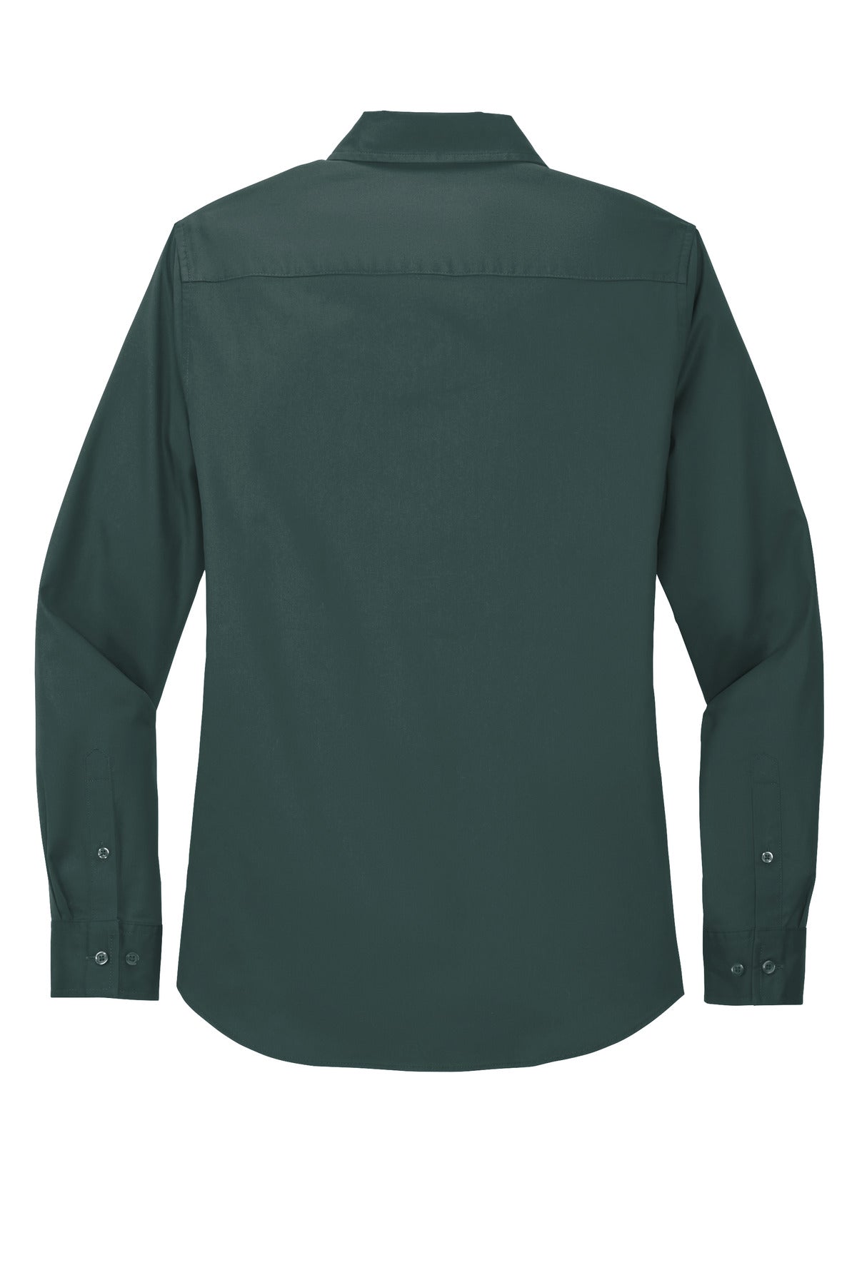 Rear View of Dark Green/Nvy Port Authority Women's Long Sleeve Easy Care Shirt. L608