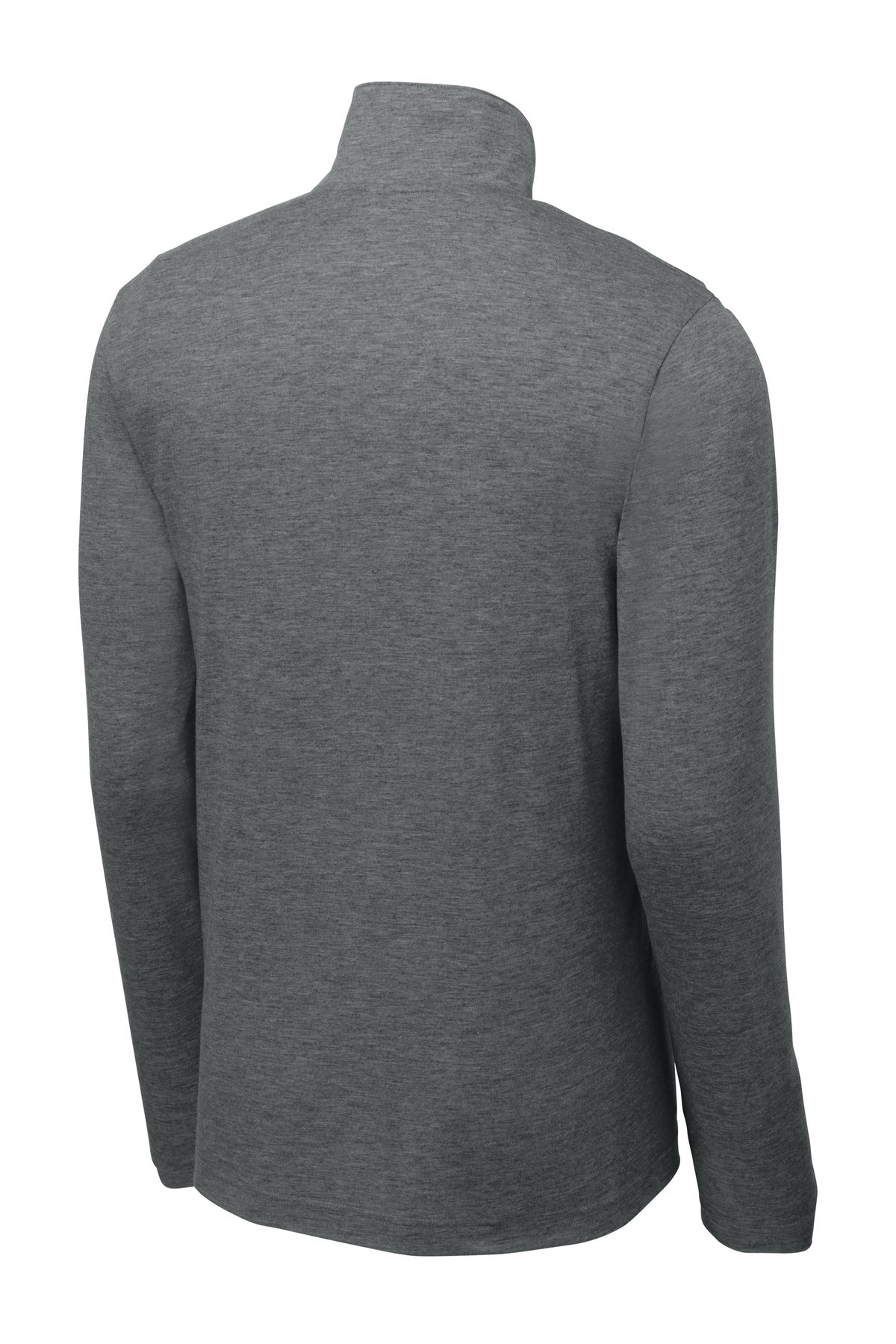Rear View of Dark Grey Hthr Sport-Tek PosiCharge Tri-Blend Wicking 1/4-Zip Pullover. ST407