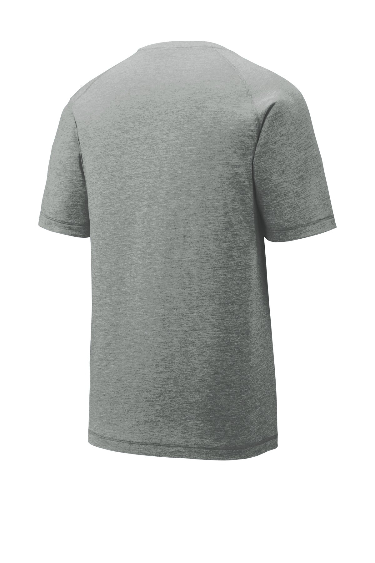 Rear View of Dark Grey Hthr Sport-Tek PosiCharge Tri-Blend Wicking Raglan Tee. ST400