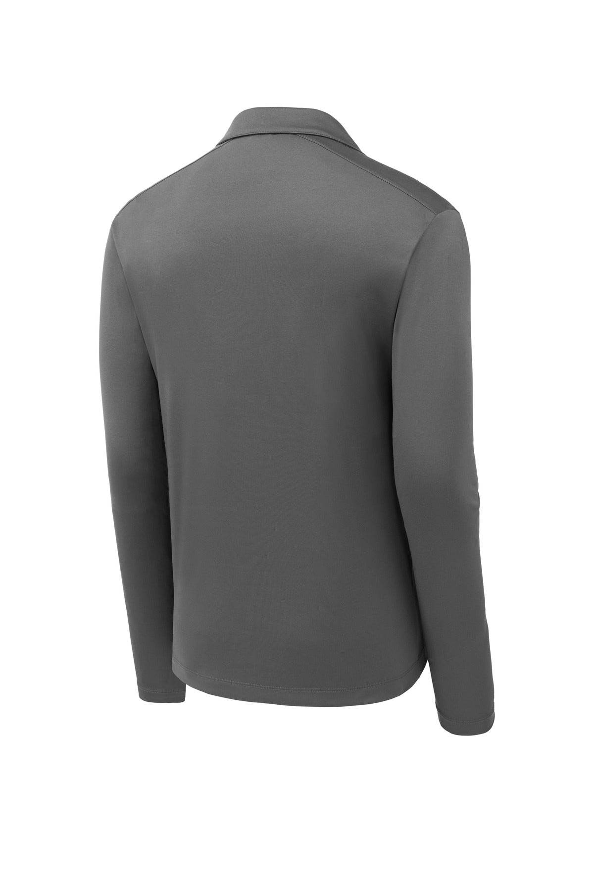 Rear View of Dark Smoke Gry Sport-Tek Posi-UV Pro Long Sleeve Polo. ST520LS