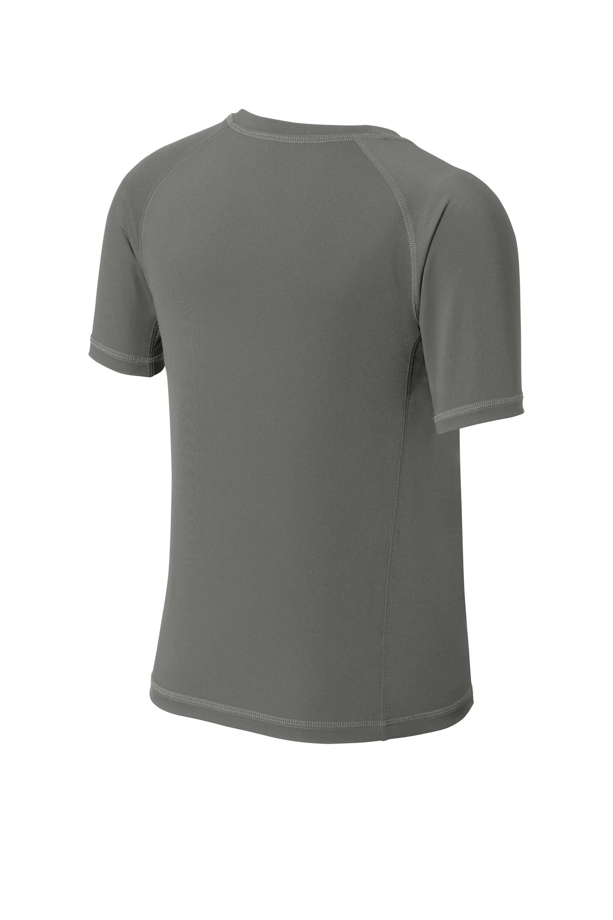 Rear View of Dark Smoke Gry Sport-Tek Youth Rashguard Tee. YST470