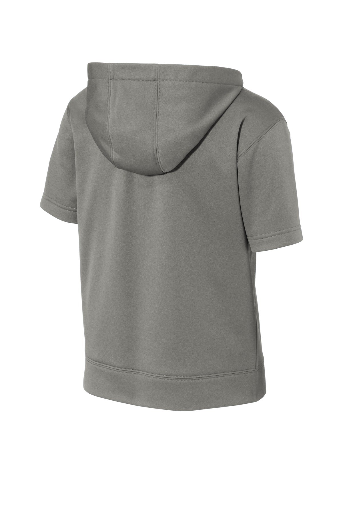 Rear View of Dark Smoke Gry Sport-Tek Youth Sport-Wick Fleece Short Sleeve Hooded Pullover. YST251