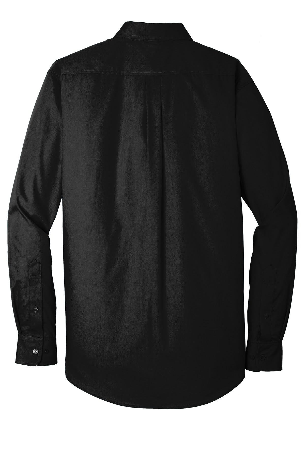 Rear View of Deep Black Port Authority Tall Long Sleeve Carefree Poplin Shirt. TW100