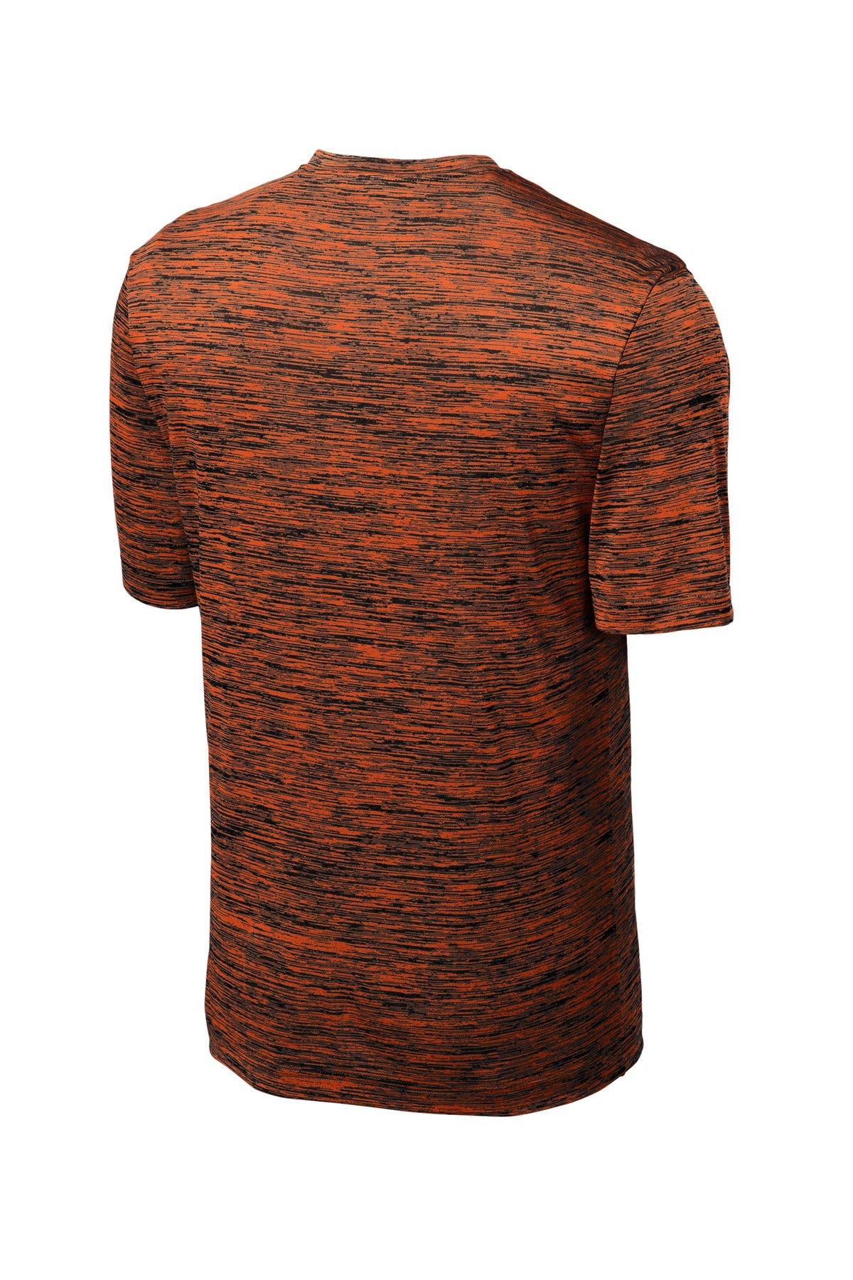 Rear View of Deep Or-Blk El Sport-Tek PosiCharge Electric Heather Tee. ST390