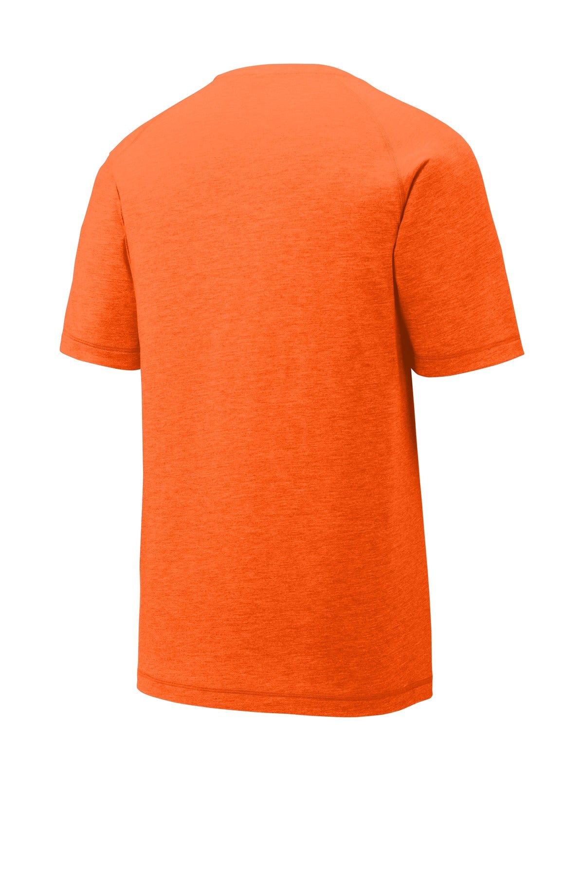 Rear View of Deep Orange He Sport-Tek PosiCharge Tri-Blend Wicking Raglan Tee. ST400