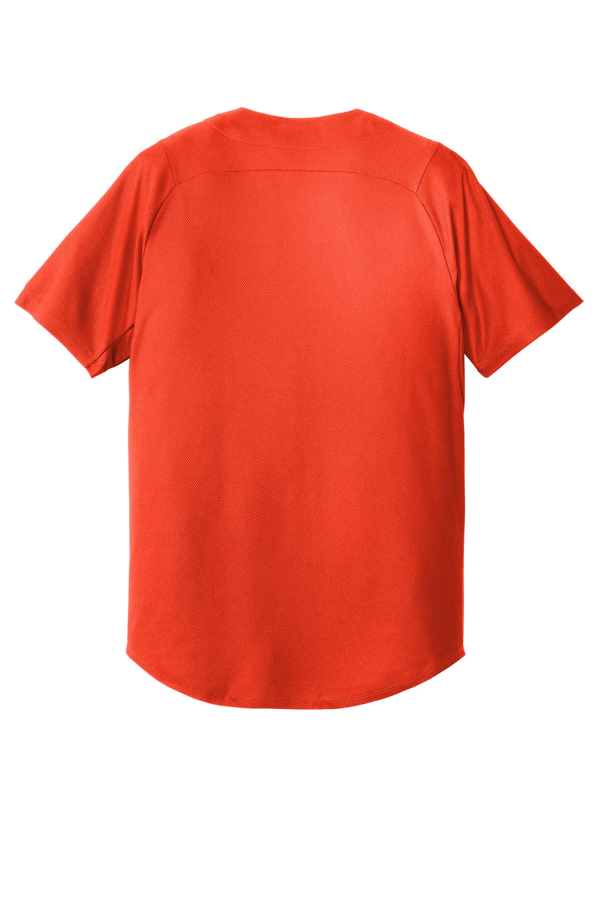 Rear View of Deep Orange New Era Diamond Era Full-Button Jersey. NEA220