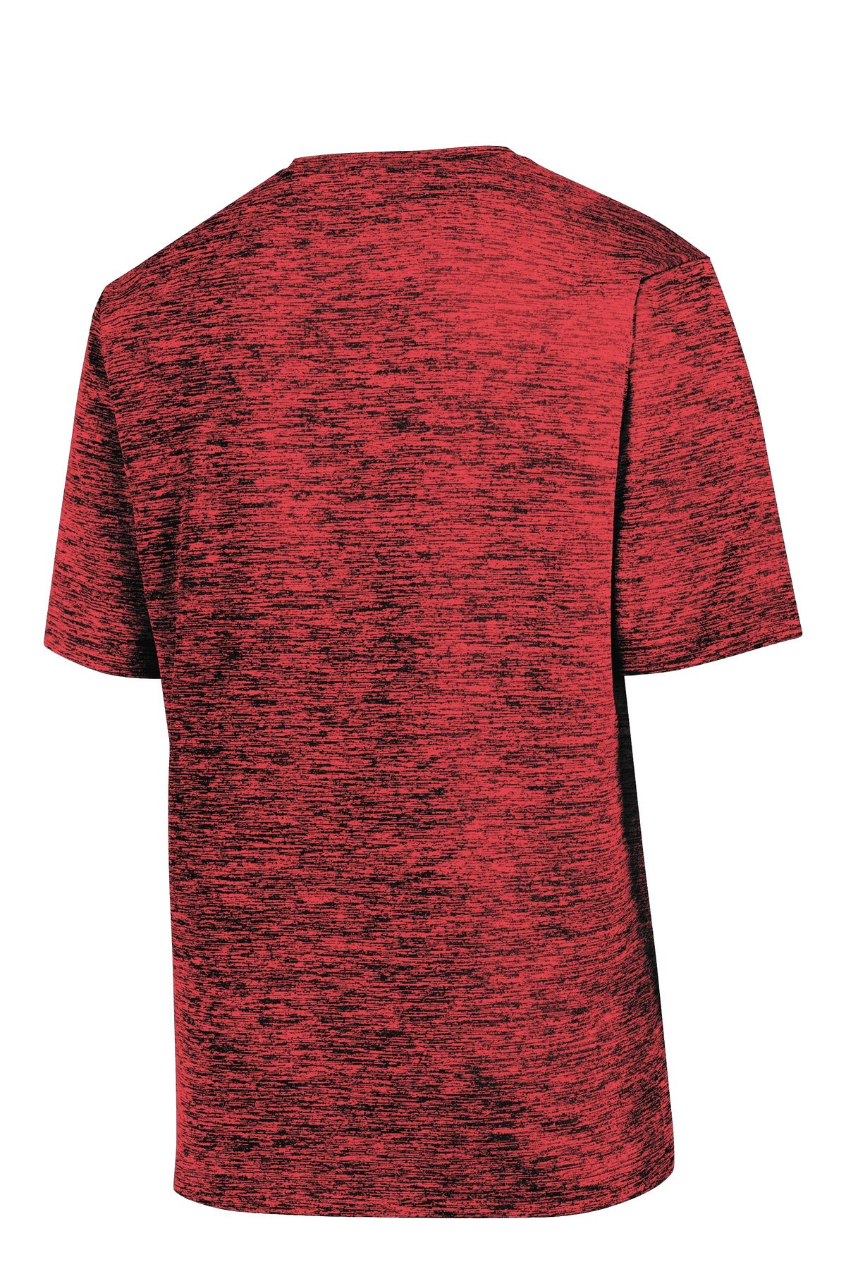 Rear View of Deep Red-Blk E Sport-Tek PosiCharge Electric Heather Tee. ST390