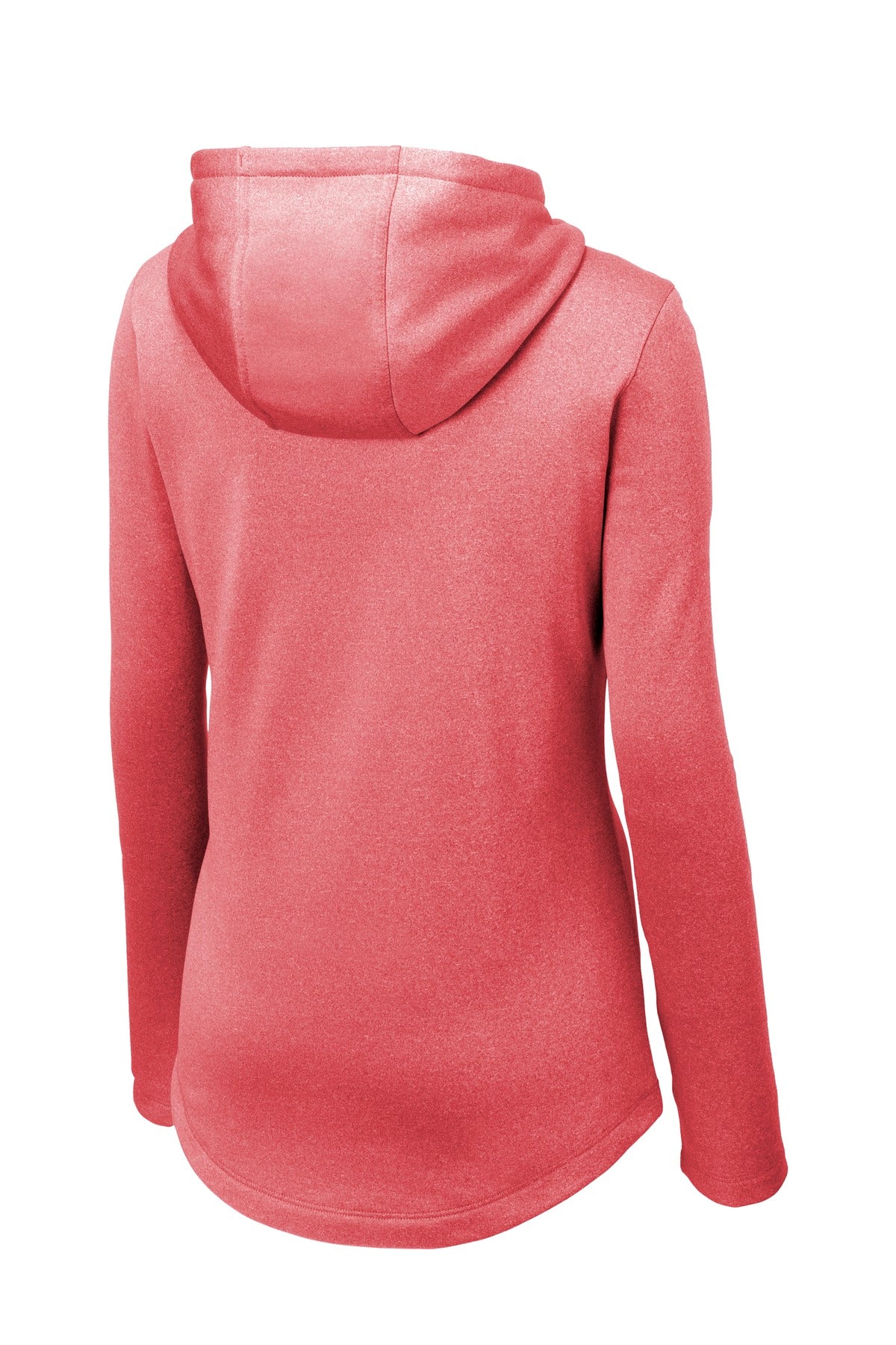 Rear View of Deep Red Hthr Sport-Tek Women's PosiCharge Sport-Wick Heather Fleece Hooded Pullover. LST264