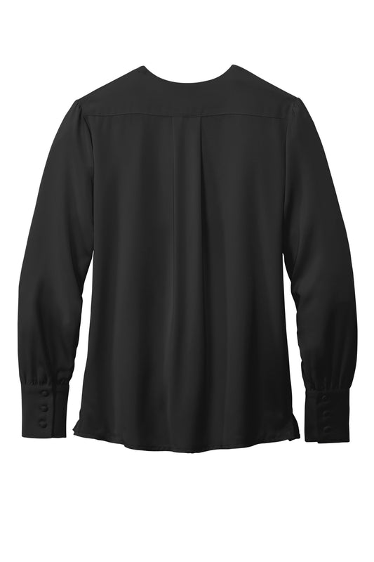 Rear View of DeepBlack Brooks Brothers Women's Open-Neck Satin Blouse BB18009