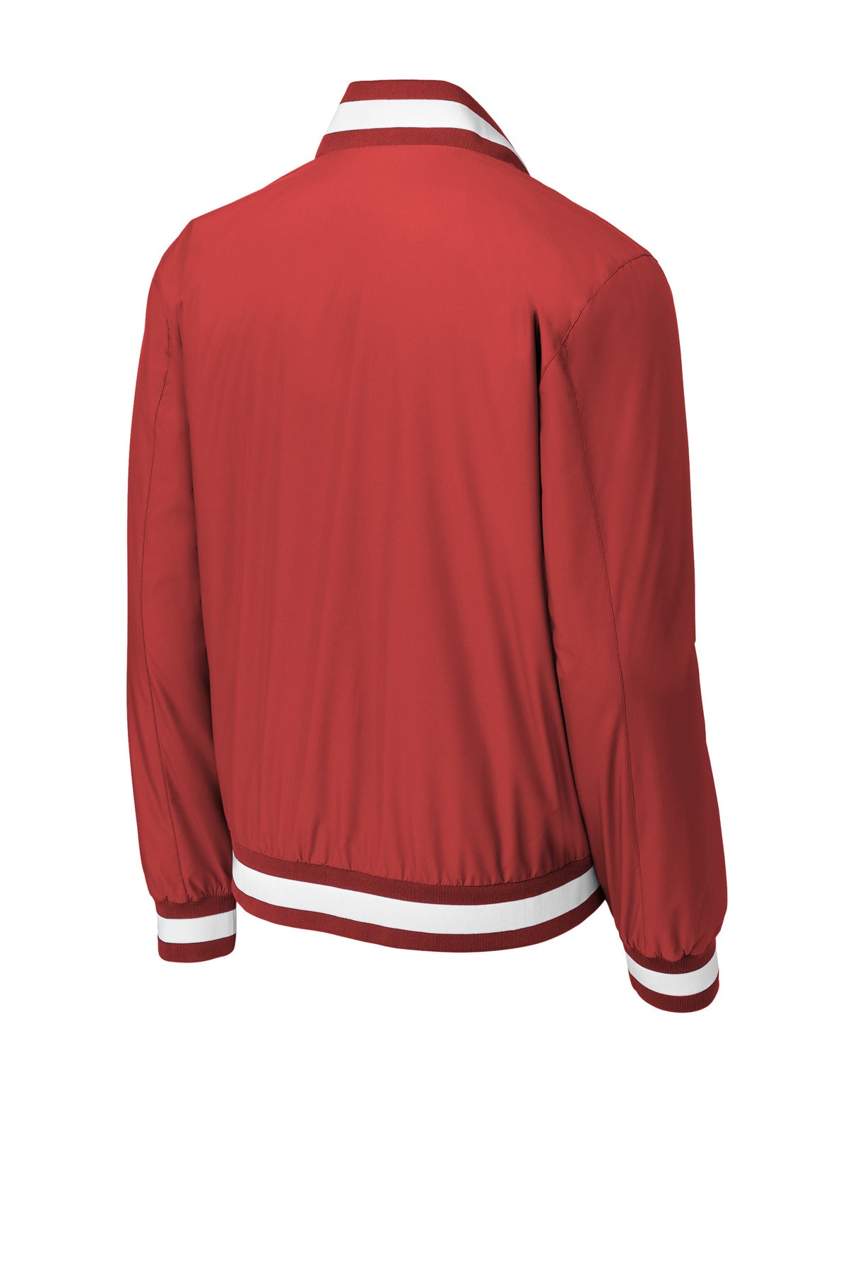 Rear View of DeepRed Sport-Tek Insulated Varsity Jacket JST58