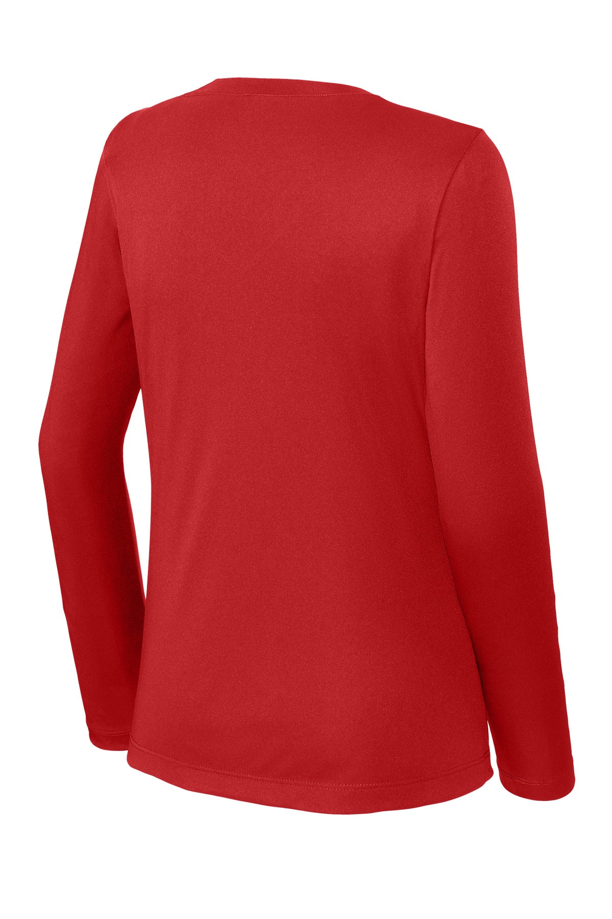 Rear View of DeepRed Sport-Tek Women's Long Sleeve PosiCharge Competitor V-Neck Tee. LST353LS