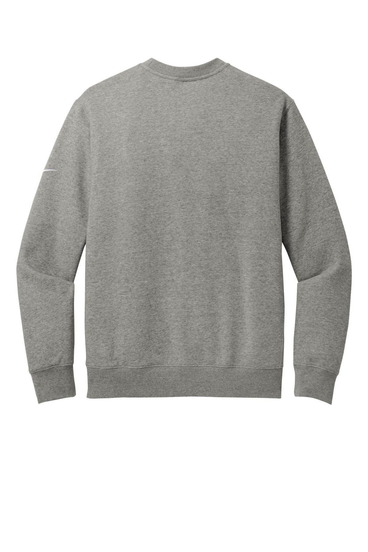 Rear View of DkGyHthr Nike Club Fleece Sleeve Swoosh Crew NKFD9863