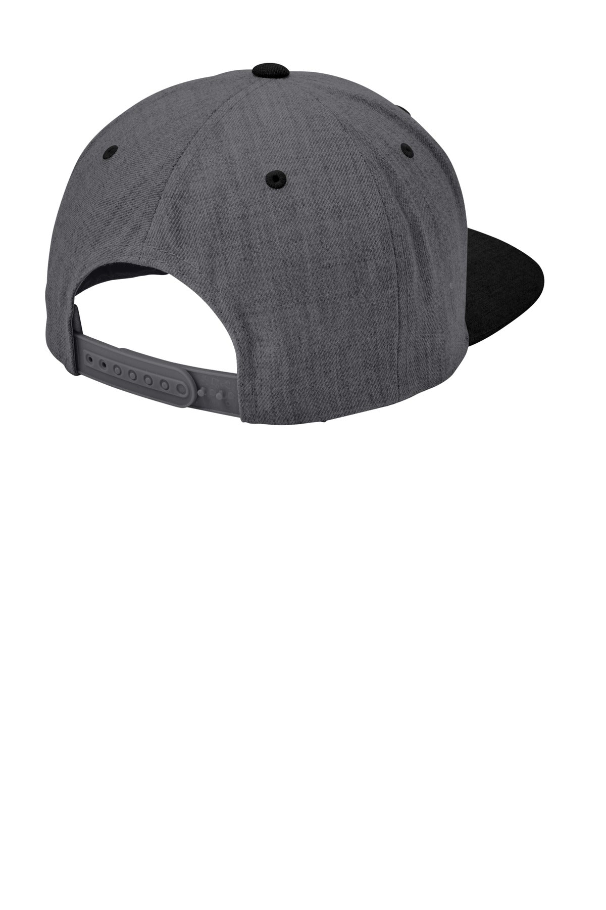 Rear View of DkHtGy/Blk Sport-Tek YP Classics Flat Bill Snapback Cap. STC19