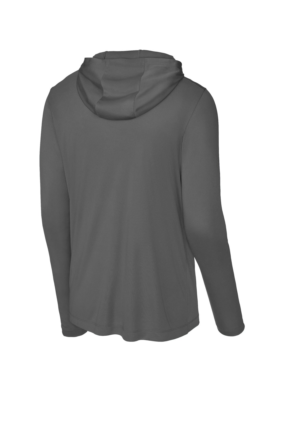Rear View of DkSmkGy Sport-Tek Posi-UV Pro Long Sleeve Hoodie ST420LSH