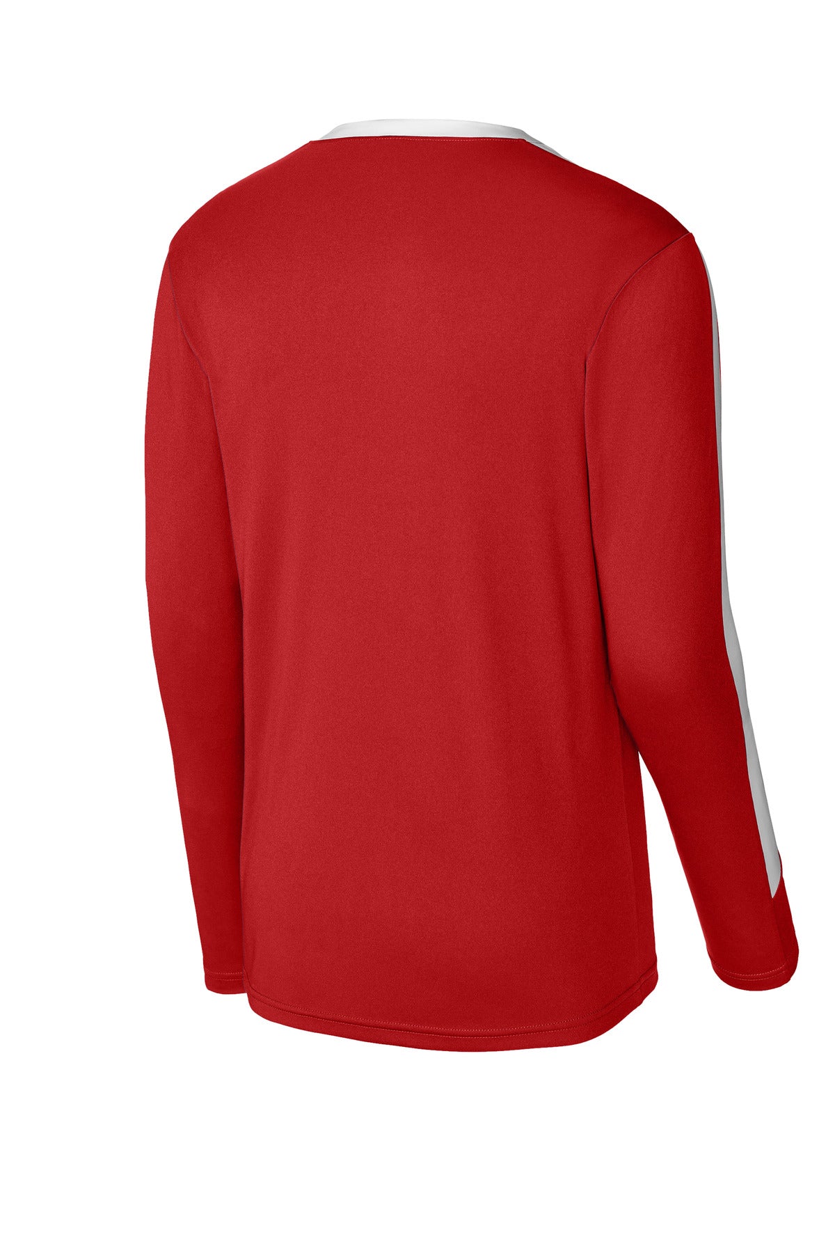 Rear View of DpRd/Wht Sport-Tek Competitor United Long Sleeve Crew ST100LS