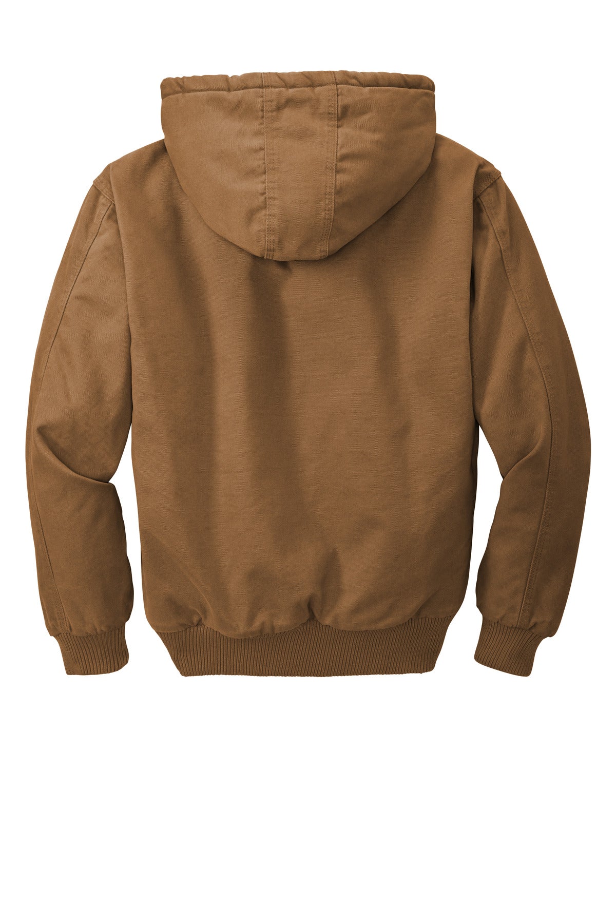 Rear View of Duck Brown CornerStone Washed Duck Cloth Insulated Hooded Work Jacket. CSJ41
