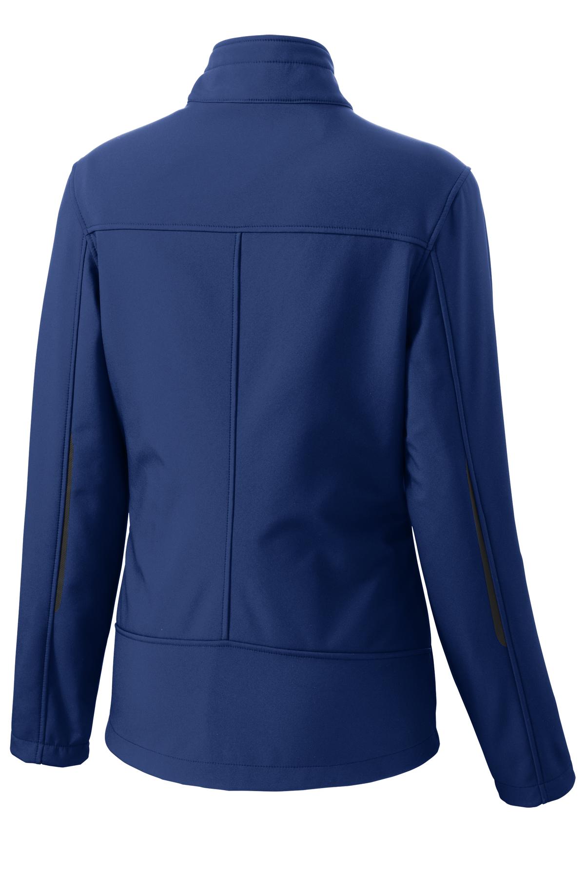 Rear View of Estate Blue Port Authority Women's Welded Soft Shell Jacket. L324