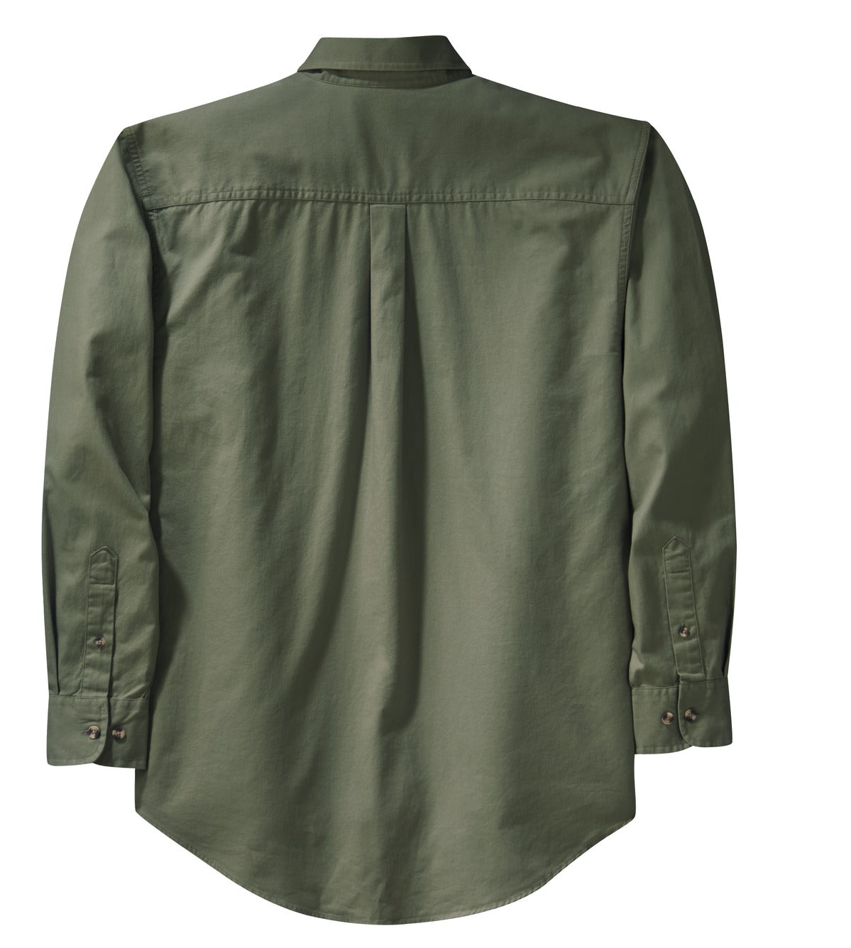 Rear View of Faded Olive Port Authority Long Sleeve Twill Shirt. S600T