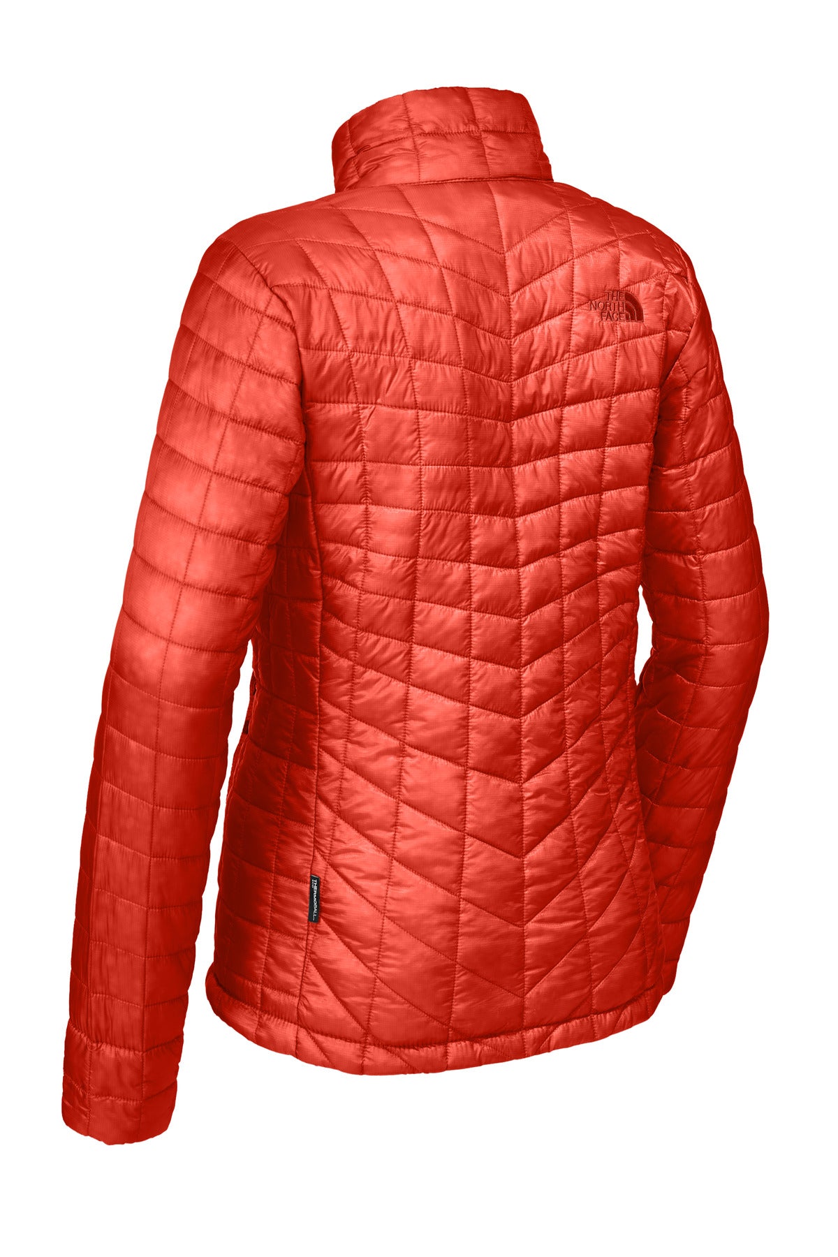 Rear View of Fire Brick Red The North Face Women's ThermoBall Trekker Jacket. NF0A3LHK